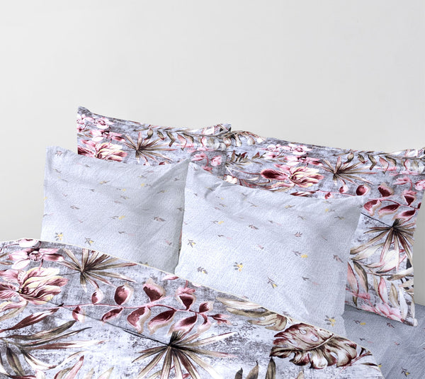 Scarlet Blooms Bed Sheet Set - Without Filling- 6 Pcs - 4 Pillow Covers - 1 Bedsheet - 1 Duvet Cover