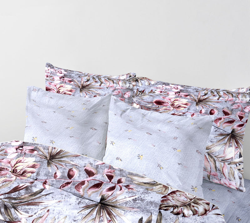 Scarlet Blooms Bed Sheet Set - Without Filling- 4 Pcs -2 Pillow Covers - 1 Fitted Bedsheet - 1 Duvet Cover