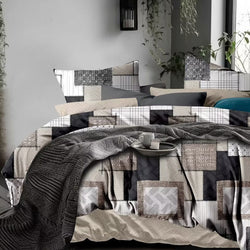 Harmony Blocks Bed Sheet Set - Without Filling- 4 Pcs -2 Pillow Covers - 1 Fitted Bedsheet - 1 Duvet Cover