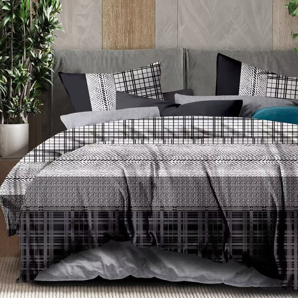 Monochrome Symphony Bed Sheet Set - Without Filling - 6 Pcs - 4 Pillow Covers - 1 Bedsheet - 1 Duvet Cover