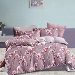 Blossom Bliss Bed Sheet Set - Without Filling- 4 Pcs -2 Pillow Covers - 1 Fitted Bedsheet - 1 Duvet Cover