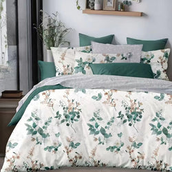 Serene Greens Bed Sheet Set - Without Filling- 6 Pcs - 4 Pillow Covers - 1 Bedsheet - 1 Duvet Cover