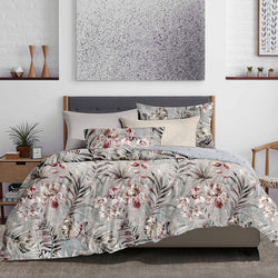 Scarlet Blooms Bed Sheet Set - Without Filling- 4 Pcs -2 Pillow Covers - 1 Fitted Bedsheet - 1 Duvet Cover