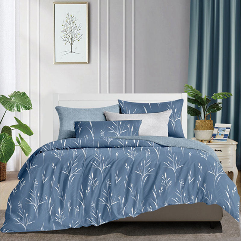 Azure Botanics Bed Sheet Set - Without Filling- 6 Pcs - 4 Pillow Covers - 1 Bedsheet - 1 Duvet Cover