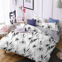 Monochrome Elegance Bed Sheet Set - Without Filling- 4 Pcs -2 Pillow Covers - 1 Fitted Bedsheet - 1 Duvet Cover