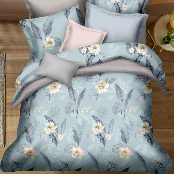 Azure Bloom Bed Sheet Set - Without Filling- 6 Pcs - 4 Pillow Covers - 1 Bedsheet - 1 Duvet Cover