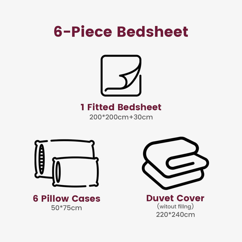 Burgundy Bouquet Bed Sheet Set - Without Filling- 4 Pcs -2 Pillow Covers - 1 Fitted Bedsheet - 1 Duvet Cover