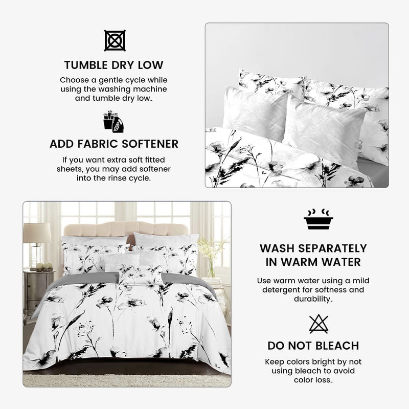 Monochrome Elegance Bed Sheet Set - Without Filling- 4 Pcs -2 Pillow Covers - 1 Fitted Bedsheet - 1 Duvet Cover