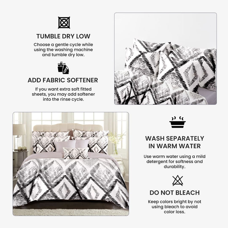 Monochrome Majesty Bed Sheet Set - Without Filling - 6 Pcs - 4 Pillow Covers - 1 Bedsheet - 1 Duvet Cover