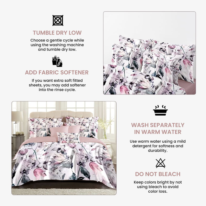 Petal Harmony Bed Sheet Set - Without Filling 6 Pcs - 4 Pillow Covers - 1 Bedsheet - 1 Duvet Cover