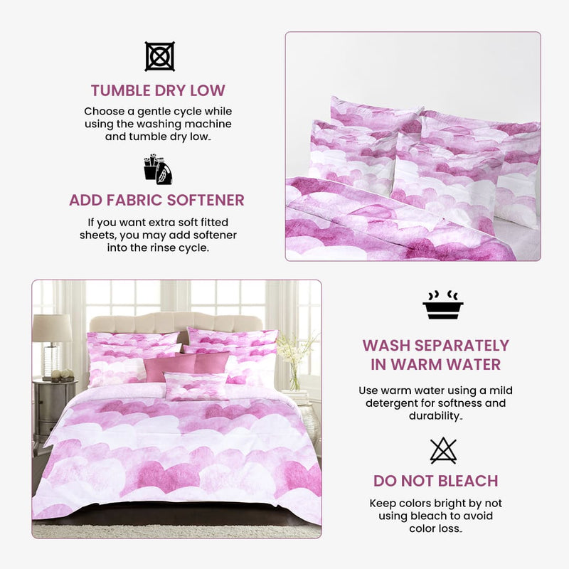 Cotton Candy Clouds Bed Sheet Set - Without Filling- 6 Pcs - 4 Pillow Covers - 1 Bedsheet - 1 Duvet Cover