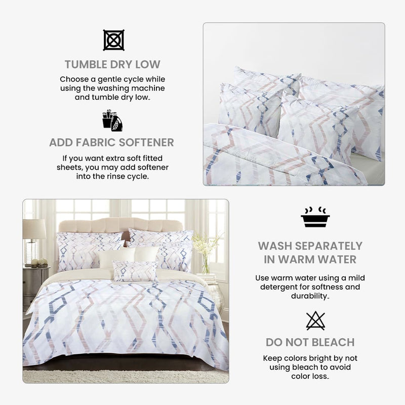 Creamy Zigzag Bed Sheet Set - Without Filling- 6 Pcs - 4 Pillow Covers - 1 Bedsheet - 1 Duvet Cover