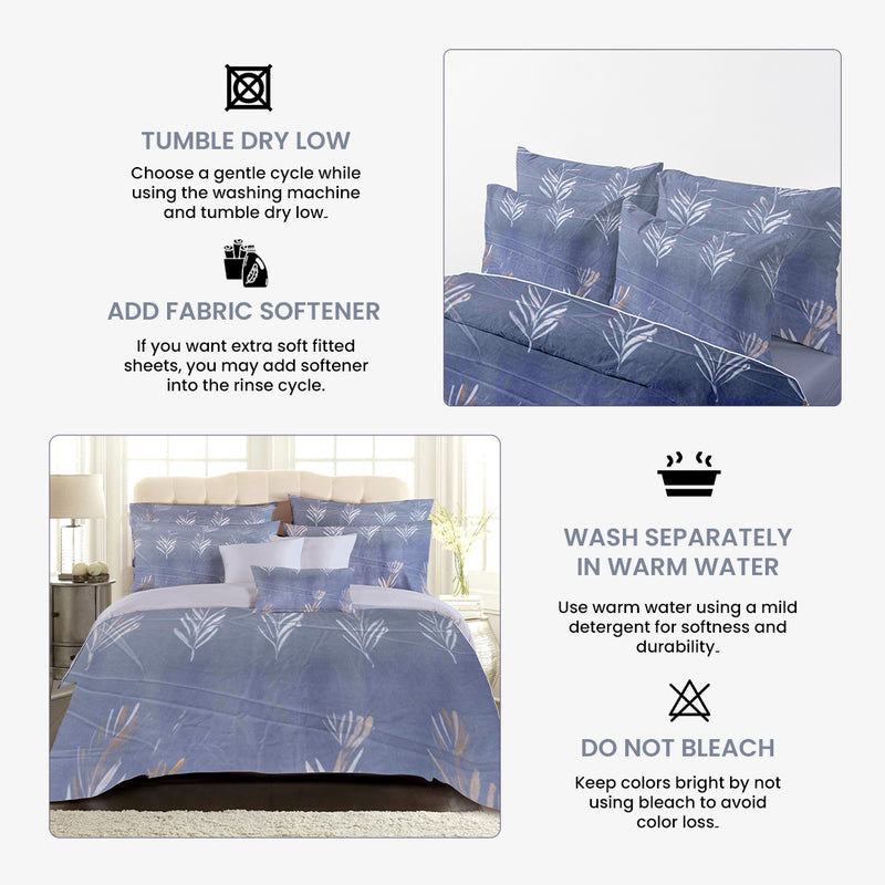 Silver Foliage Bed Sheet Set - Without Filling- 4 Pcs -2 Pillow Covers - 1 Fitted Bedsheet - 1 Duvet Cover