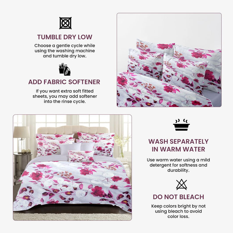 Ruby Bloom Bed Sheet Set - Without Filling- 6 Pcs - 4 Pillow Covers - 1 Bedsheet - 1 Duvet Cover