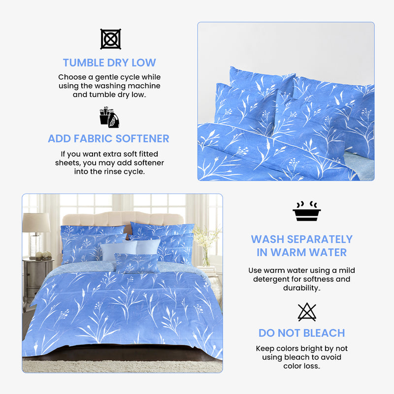 Azure Botanics Bed Sheet Set - Without Filling- 6 Pcs - 4 Pillow Covers - 1 Bedsheet - 1 Duvet Cover