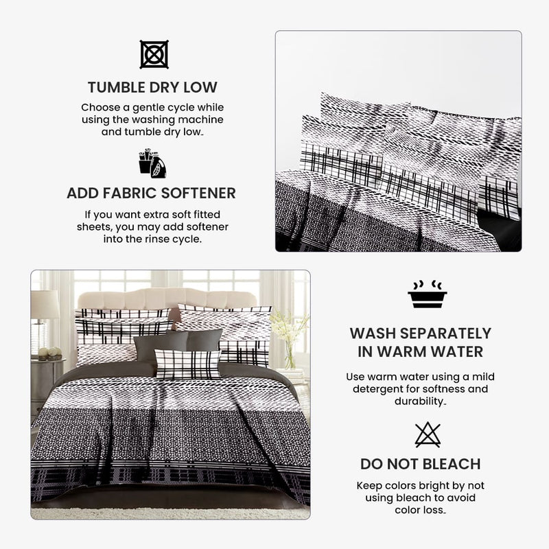 Monochrome Symphony Bed Sheet Set - Without Filling - 6 Pcs - 4 Pillow Covers - 1 Bedsheet - 1 Duvet Cover