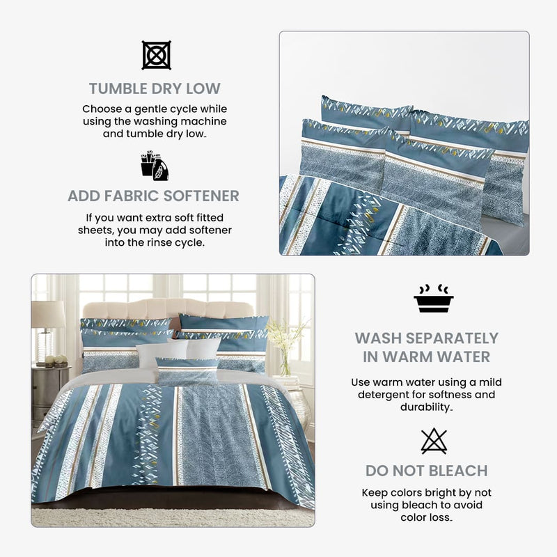 Azure Horizon Bed Sheet Set - Without Filling - 6 Pcs - 4 Pillow Covers - 1 Bedsheet - 1 Duvet Cover