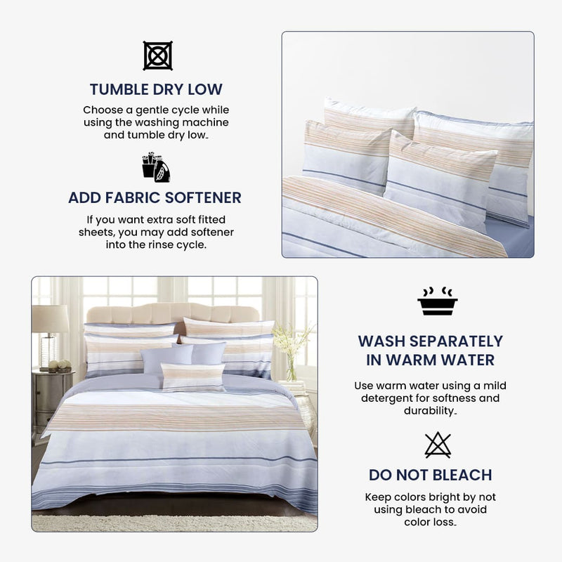 Monochrome Serenity Bed Sheet Set - Without Filling- 4 Pcs -2 Pillow Covers - 1 Fitted Bedsheet - 1 Duvet Cover