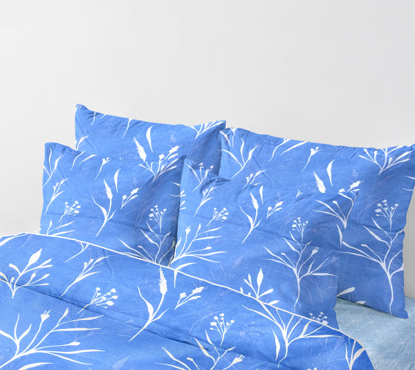 Azure Botanics Bed Sheet Set - Without Filling- 6 Pcs - 4 Pillow Covers - 1 Bedsheet - 1 Duvet Cover