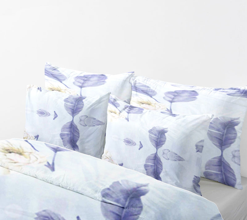 Azure Bloom Bed Sheet Set - Without Filling- 4 Pcs -2 Pillow Covers - 1 Fitted Bedsheet - 1 Duvet Cover